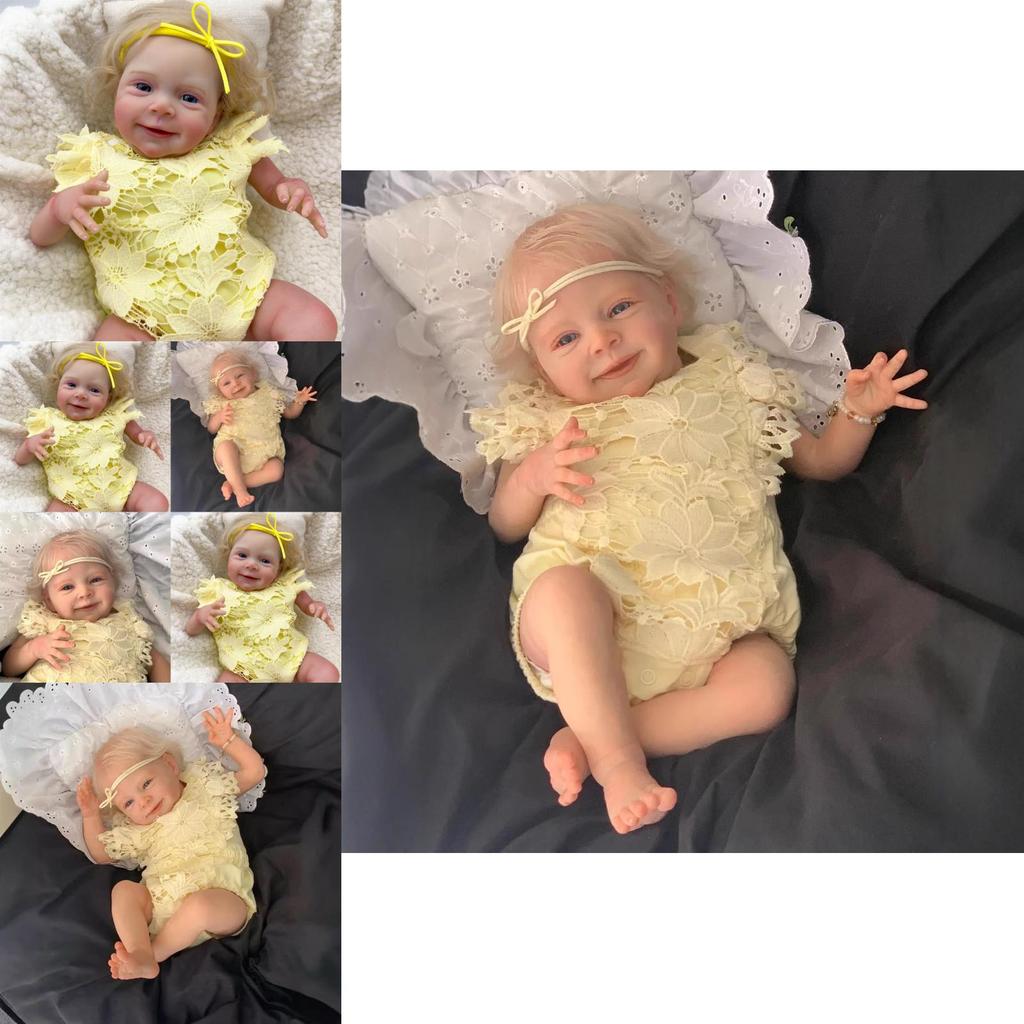 Złote Włosy Symulacja Zabawka Lalka Reborn Z Żółtym Ażurowym Ubraniem Design Dla Dzieci Prezent Świąteczny