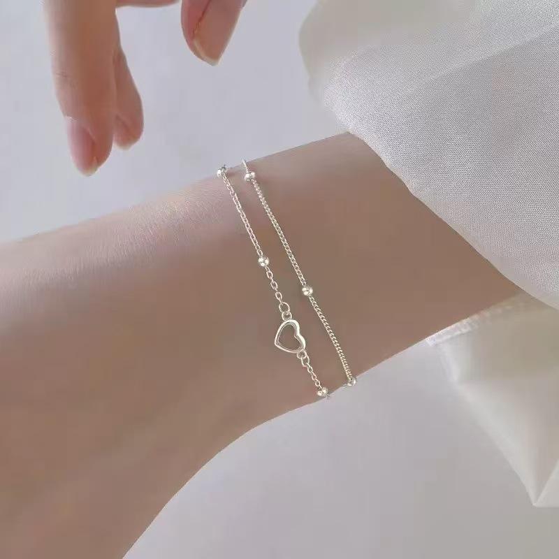 Korean Style Double Layer Heart Bead Bracelet for Women