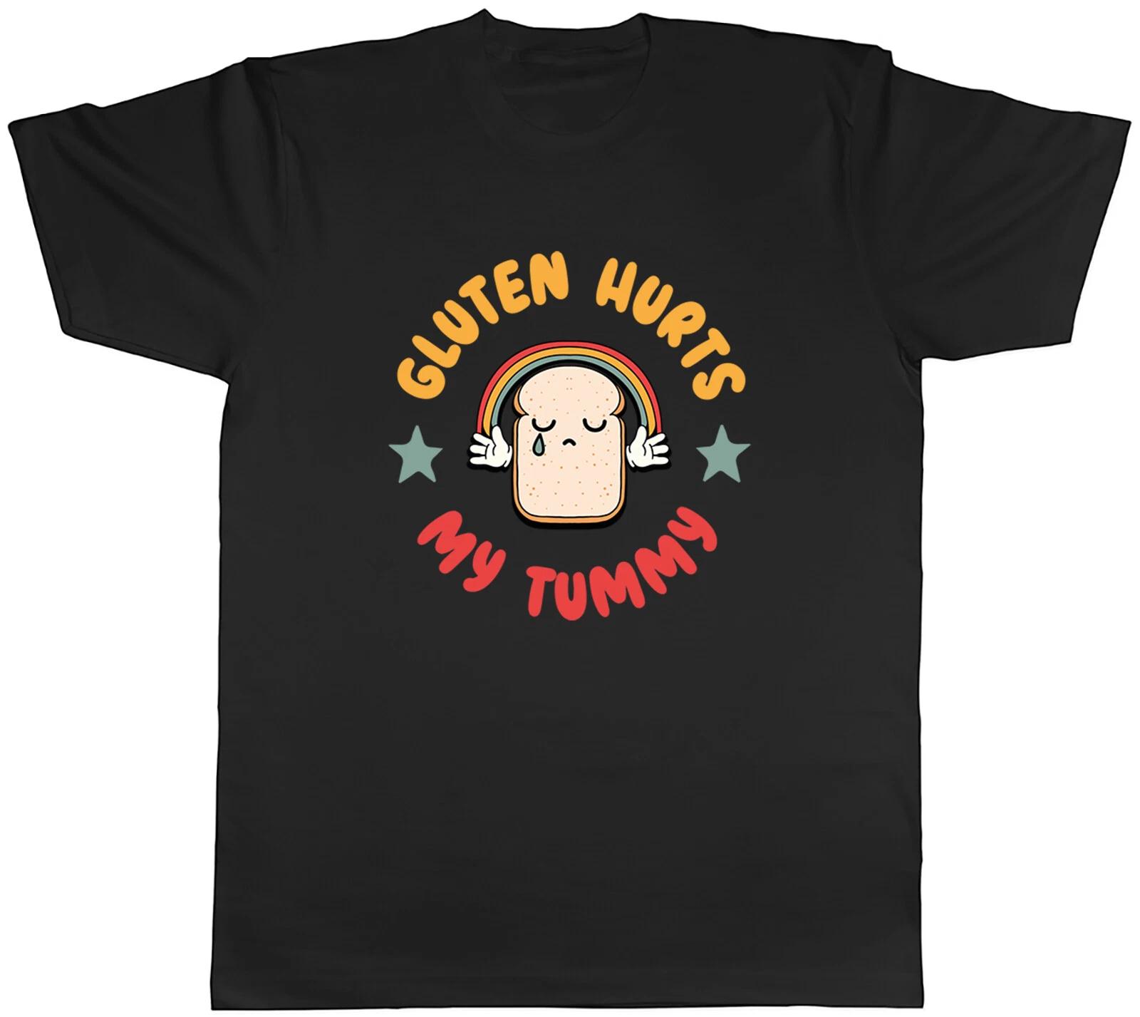 Gluten Hurts My Tummy Mens T-Shirt Free From Wheat Rye Barley Tee Gift XL