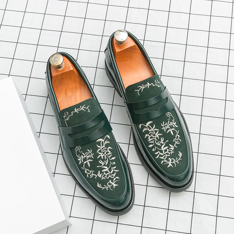 

European station one-pedal loafers high-end business casual foot suit leather shoes British style men s wedding shoes 46 зелёный