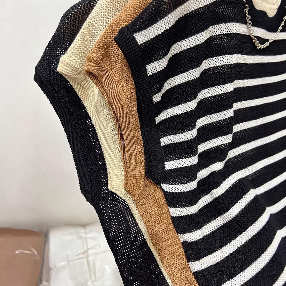 European Chain Splicing Ice Silk Sleeveless Knitted Shirt Women's Summer New Hollow Fashionable T-shirt Top Tide