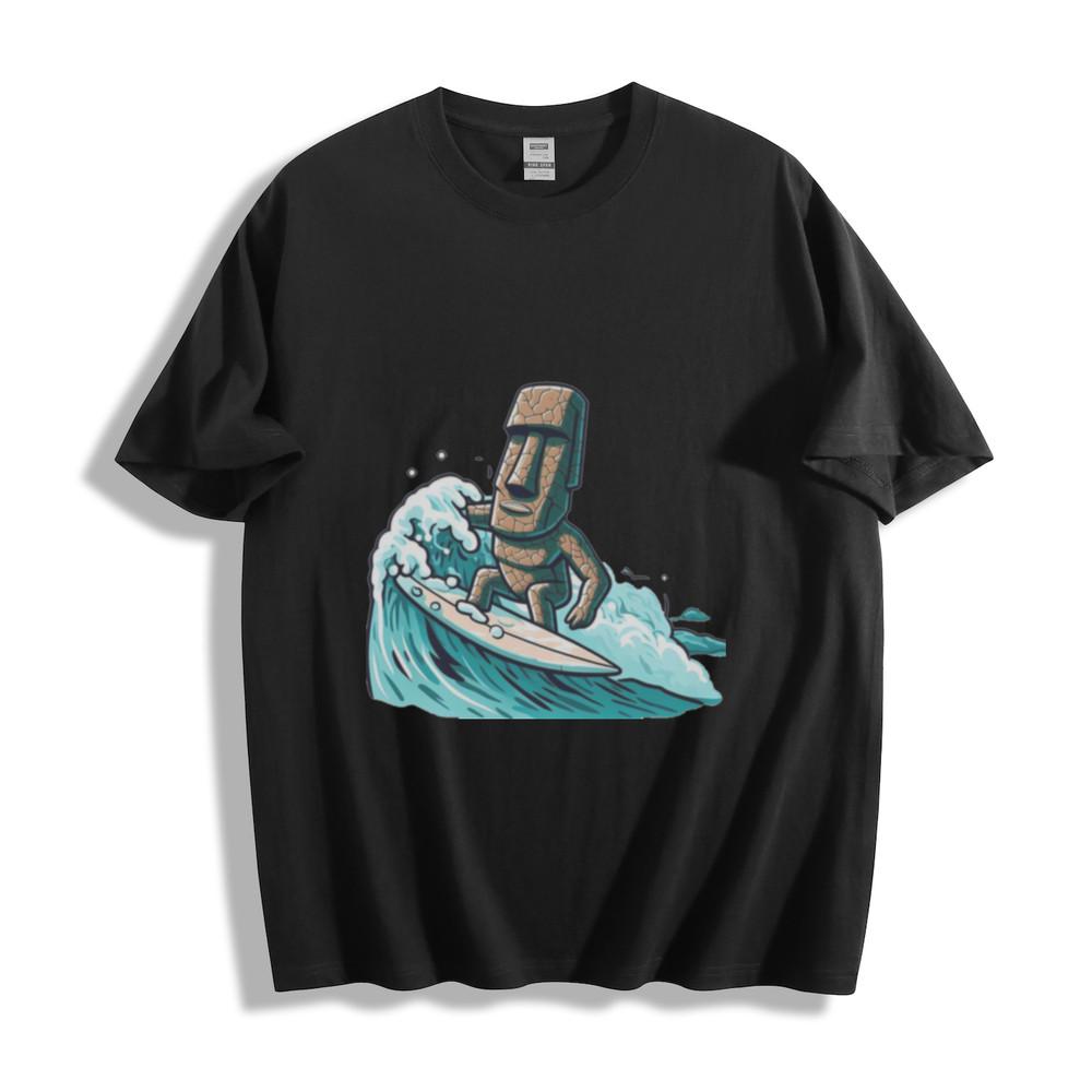 

Moai Statue Surfing Graphic T-Shirt L