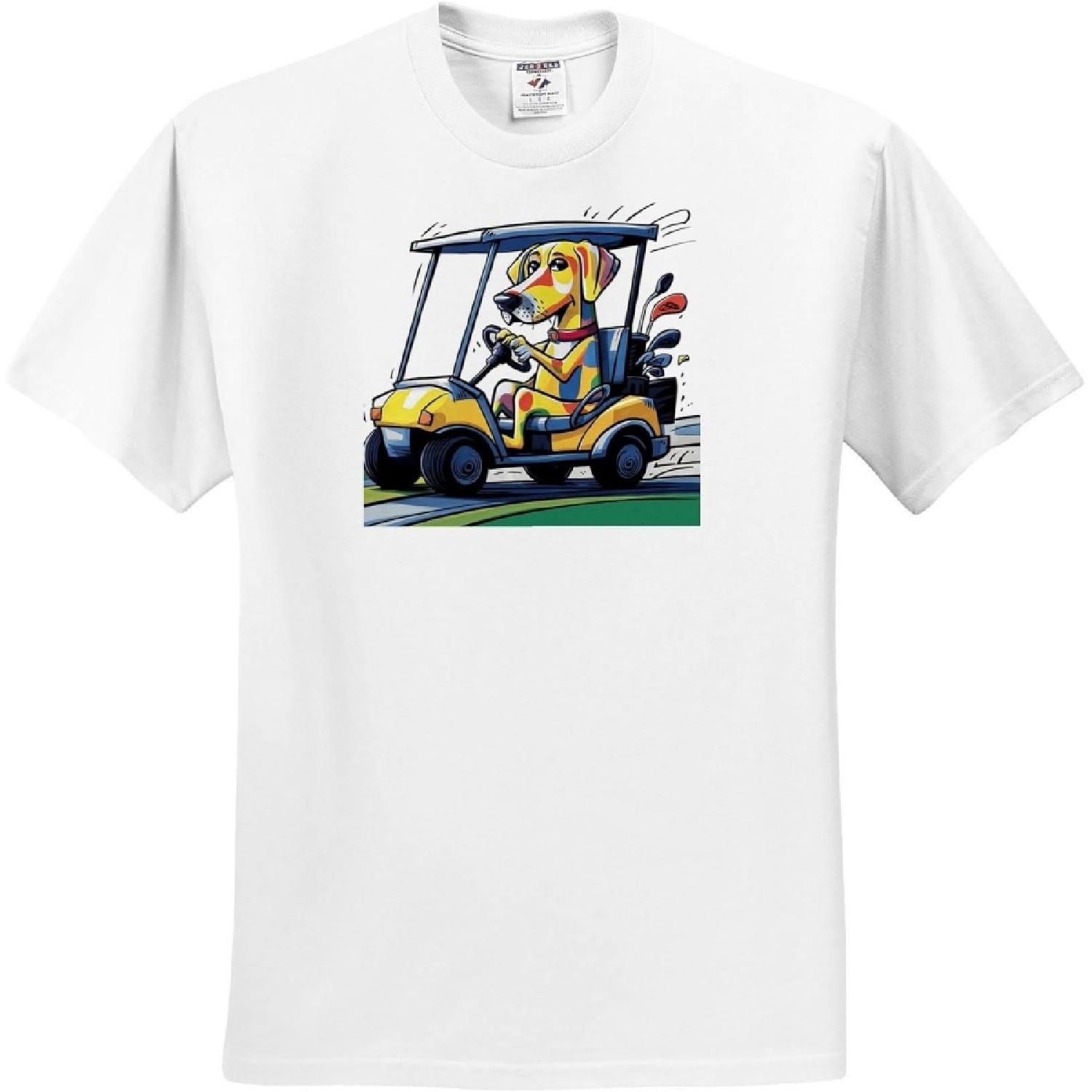 3dRose, Funny Cute Yellow Labrador Retriever Dog Driving Golf Cart Golfers, T-Shirt S
