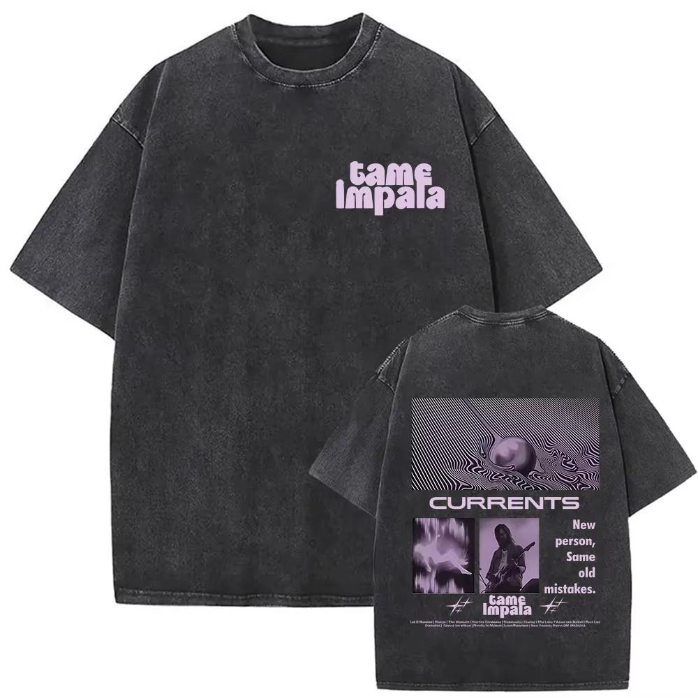 

Tame Impala Deadbeat Tour Vintage Washed Tshirt Mens Hip Hop Oversized Short Sleeve T Shirts Casual ONeck Cotton T Shirts M