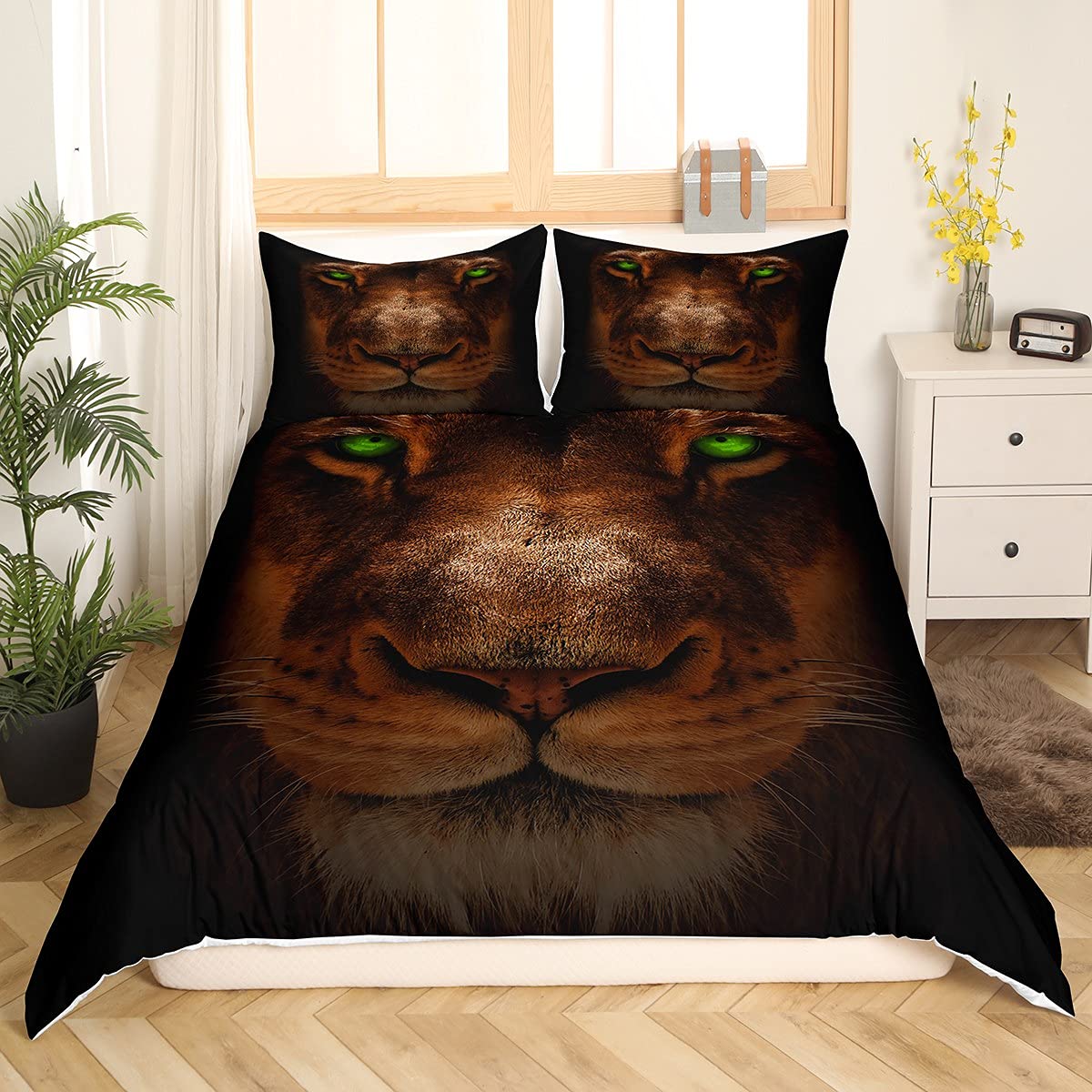 

Lion Rose Duvet Cover Sets King Size Animal Floral Print Polyester Comforter Cover Nature Theme Bedding Set For Kids Adult Teens EU single(135x200cm)
