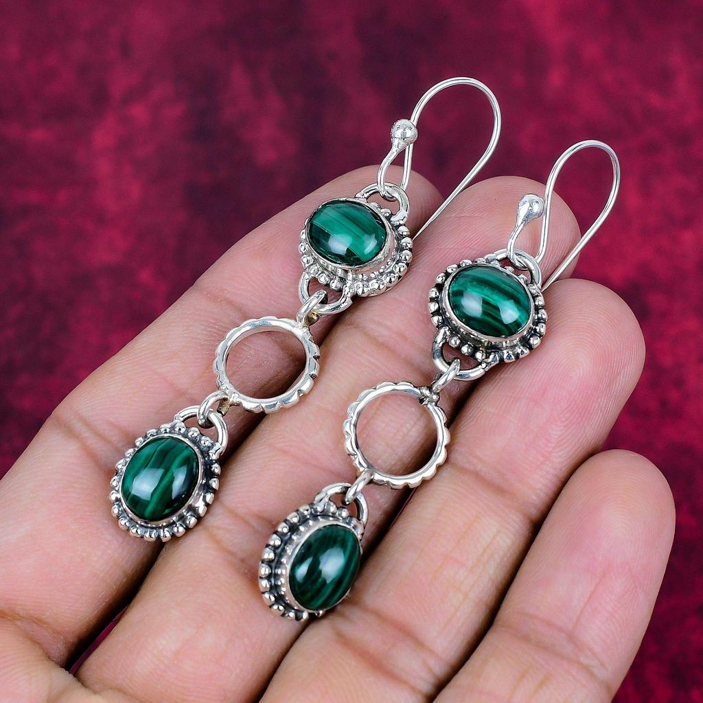 Malachite Earrings, 925 Sterling Silver Jewelry, Gift For Women Handmade Earrings Gemstone Jewelry