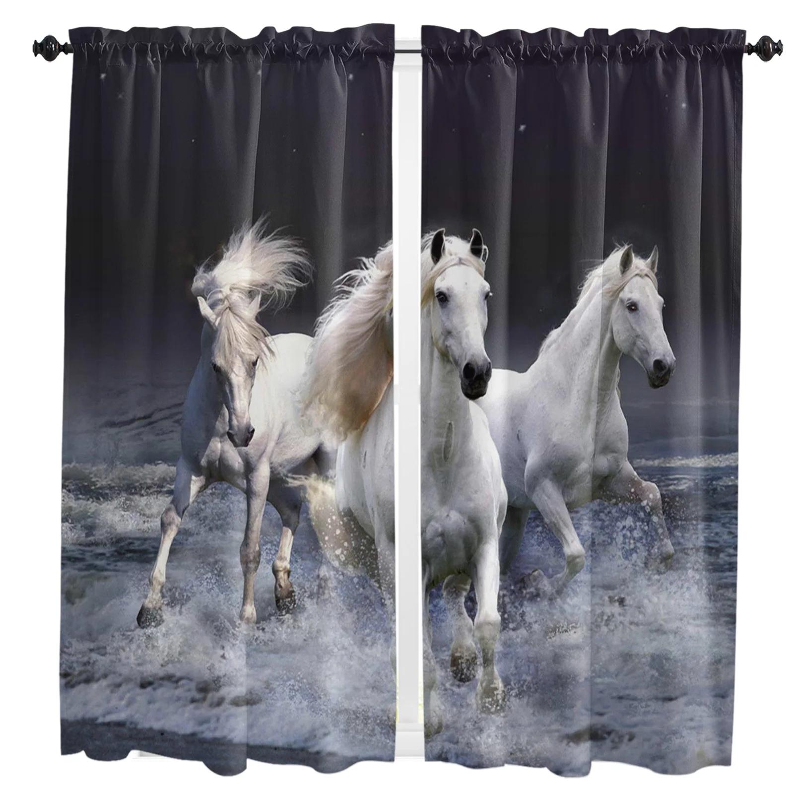 

Room Darkening Horse Curtains Bedroom Animal Drapes Living Curtin Window Home Decor High Shading New Pattern Curtain Polyester Washable Great Ready W100*H130(CM)-Grommet top&2PCS