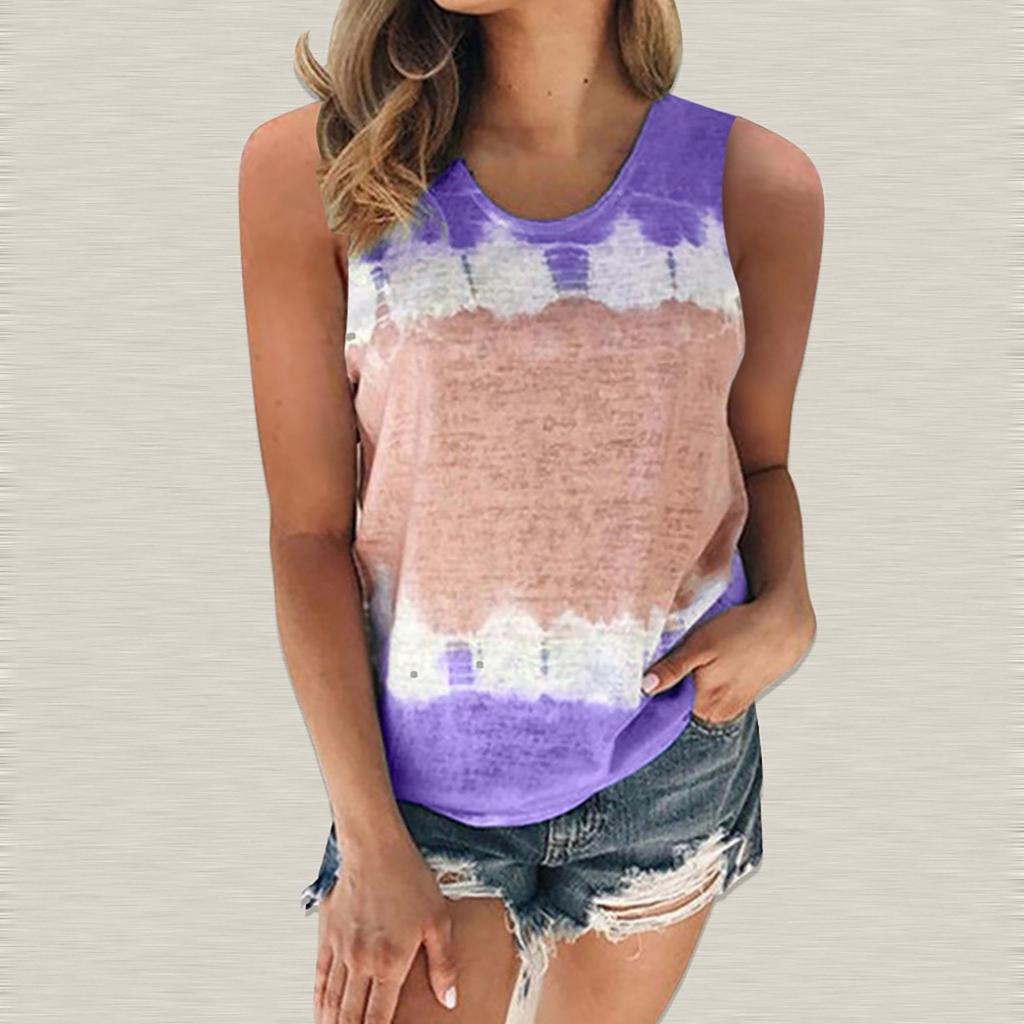 Women's Fashion Summer Loose Crewneck Temperament Short Sleeve Tie-dye Printed Vest Top