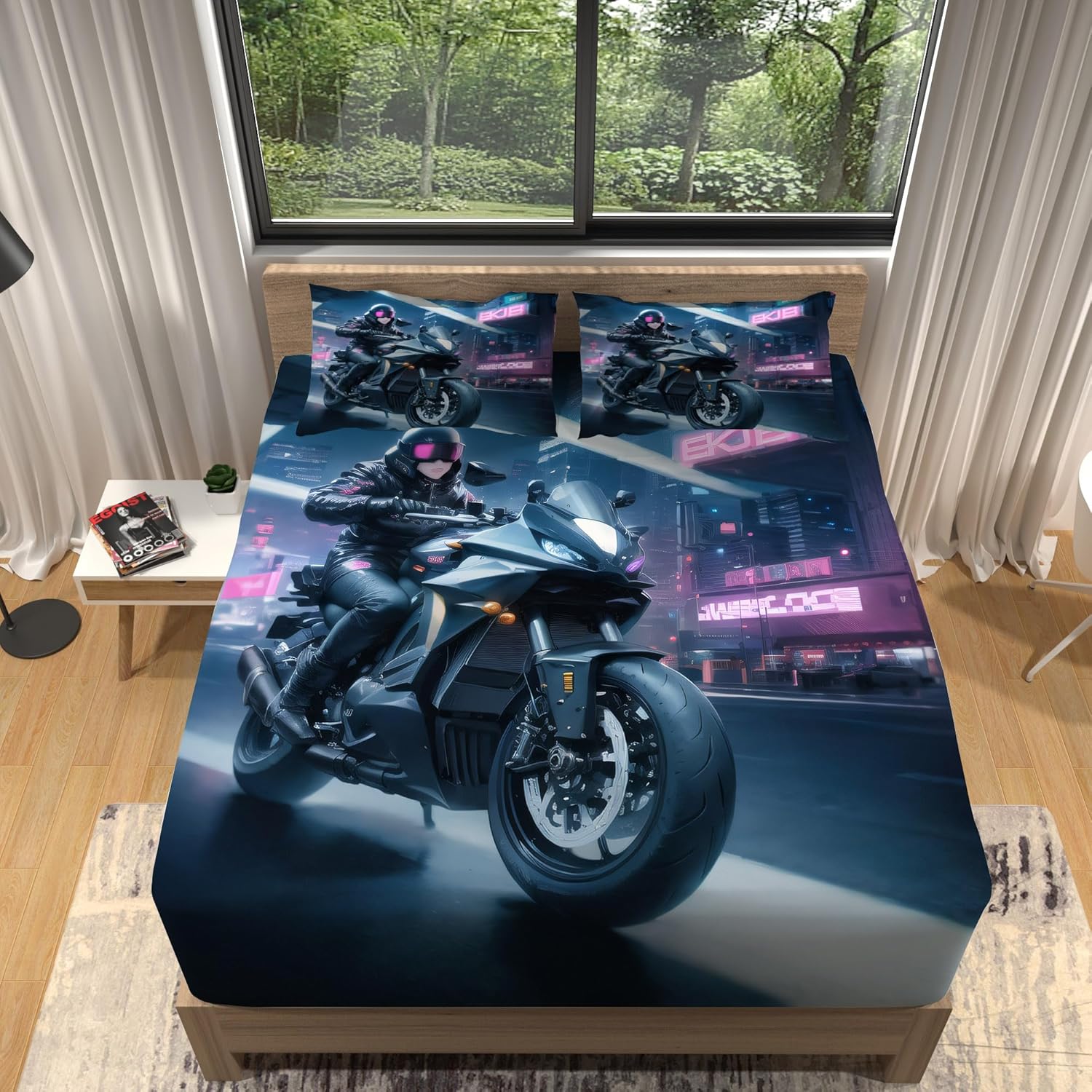 

Motorcycle Fitted Sheets,Sport Motocorss pattern microfiber bed sheets with pillowcover,bed sheets for up to 25-30 cm mattress 90x200cm