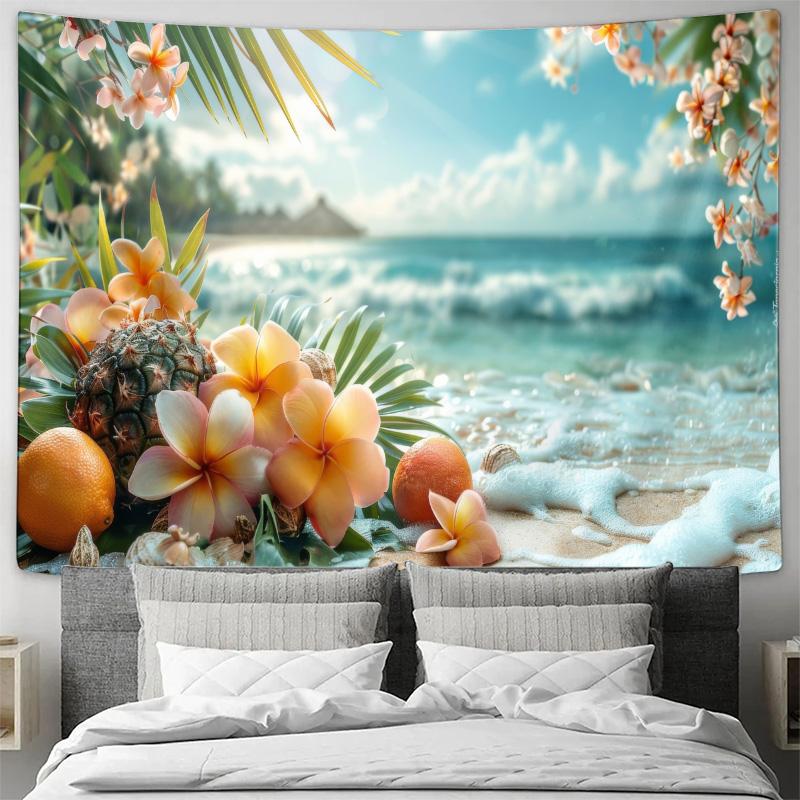 Coastal Romance Wall Hanging Natural Fruit and Floral Patterned Tapestry 74x94cm(29x37in)