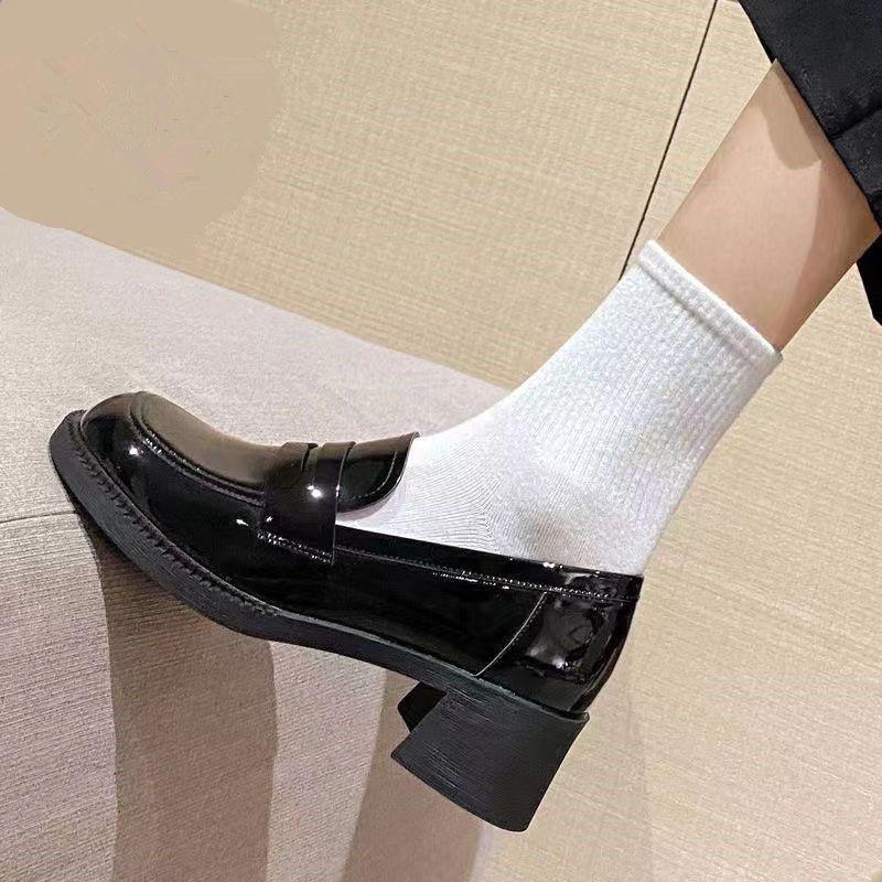 Patent Leather High Heel Mary Jane Loafers - Japanese Style