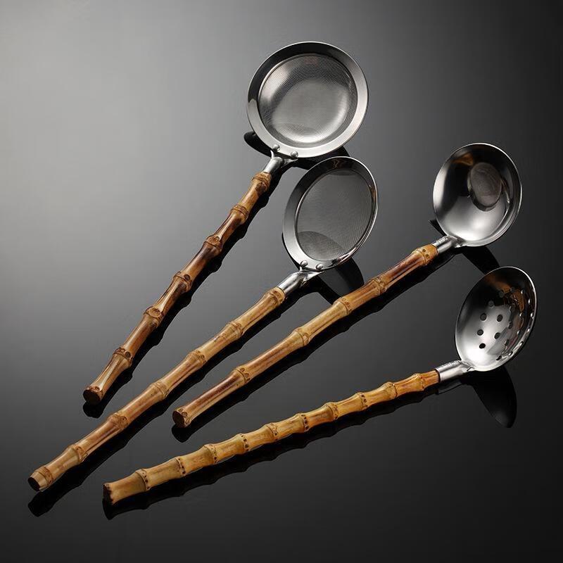 ZISIZ Stainless Steel Bamboo Handle Kitchen Utensil Set