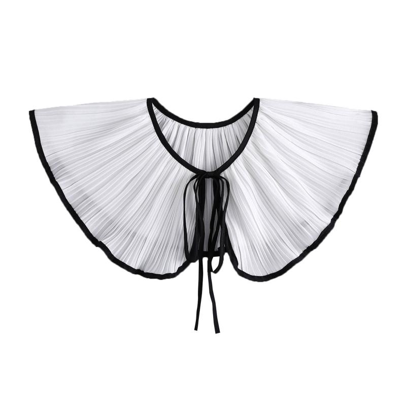 Women Girls Vintage Lolita False Fake Collar Shawl Sweet Ruffles Lace-Up Bow Decorative Necklace Choker Short Poncho