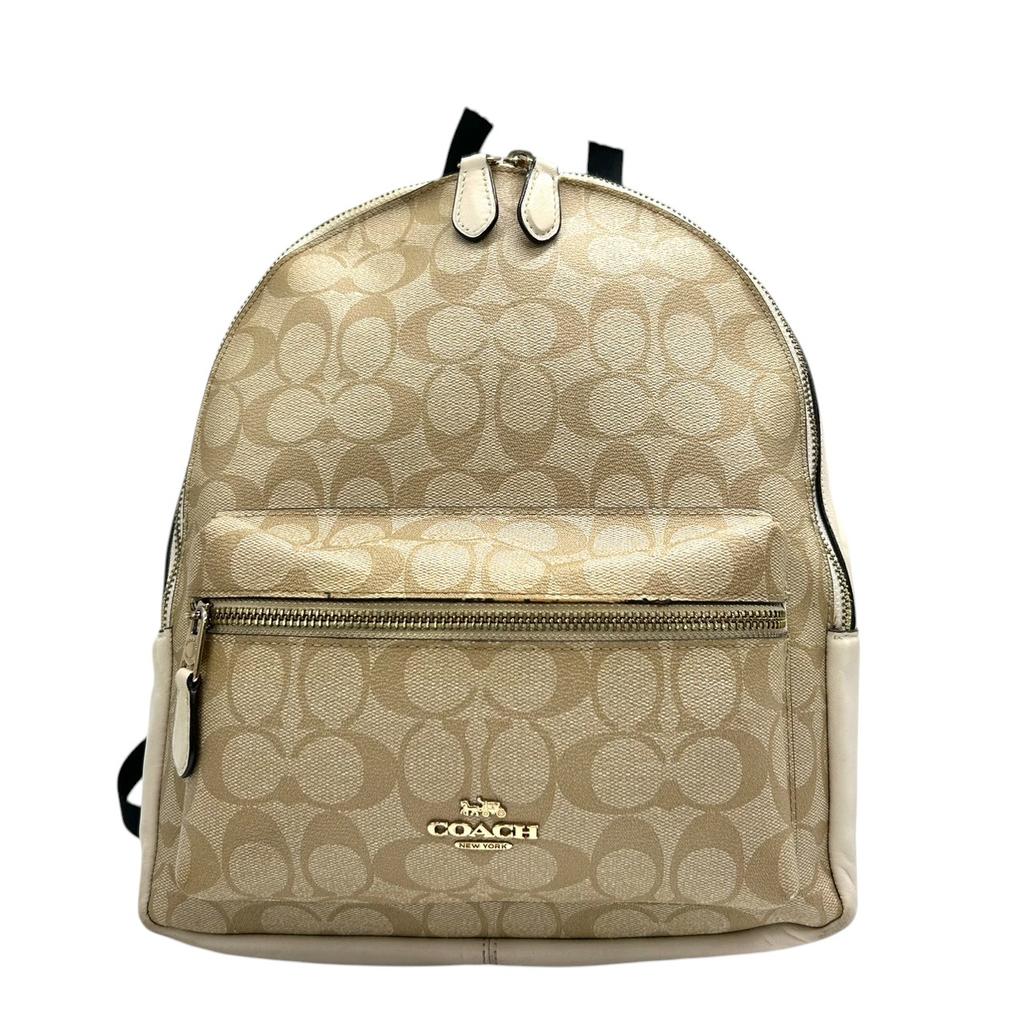 Used COACH Backpack Â· Daypack Signature Medium CharlieBackpack Â· Daypack Beige/white PVC/leather Women