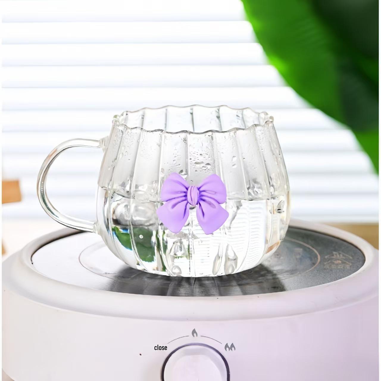 

Стеклянная чашка с полоской на животе и бантиком - Термостойкая чашка для кофе, молока и чая Default