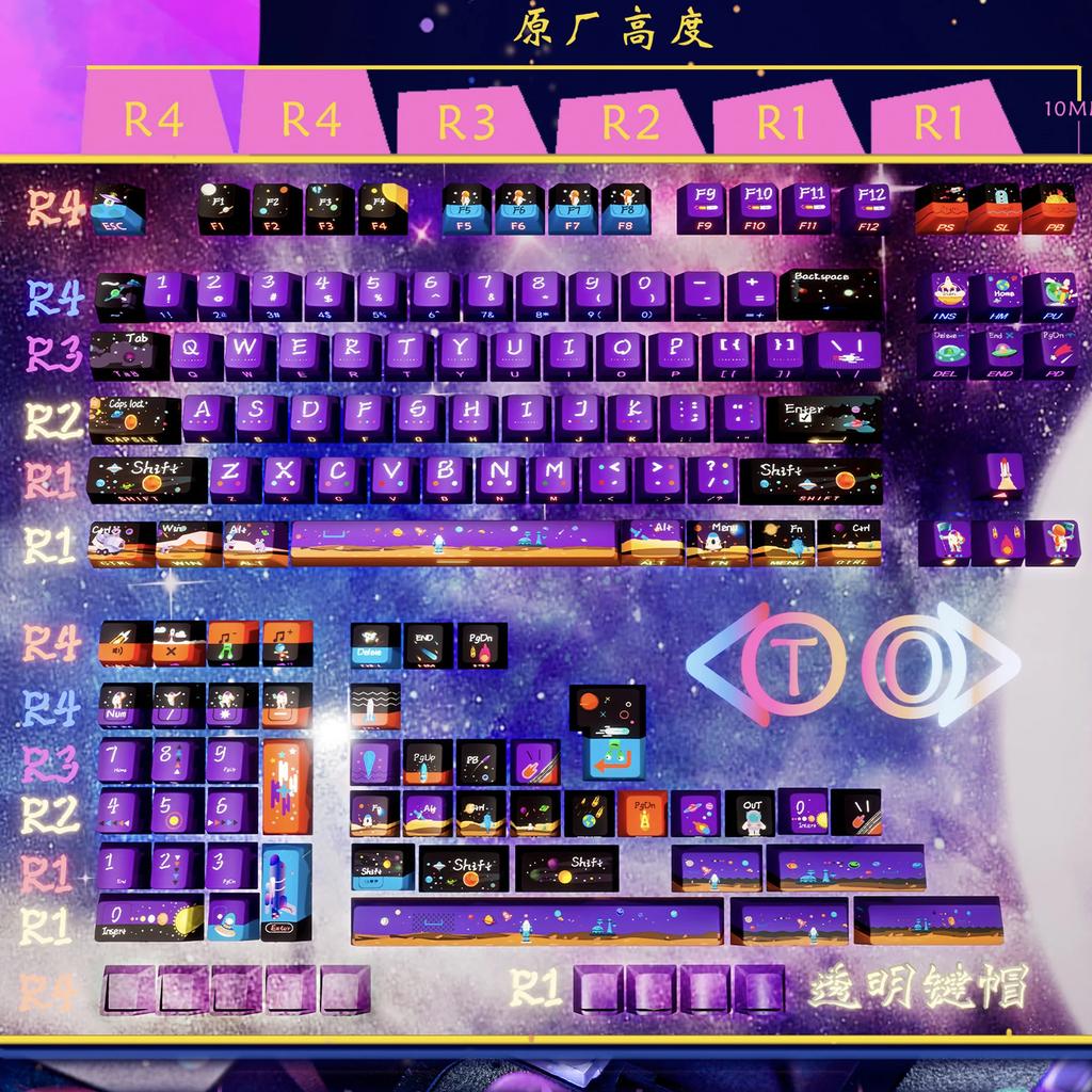 135Keys Purple Keycaps Unknown Starry Sky Cherry Pbt Pc2.25/2.7587U Space Bar Translucent Side Engraved Alice Layout Keycaps
