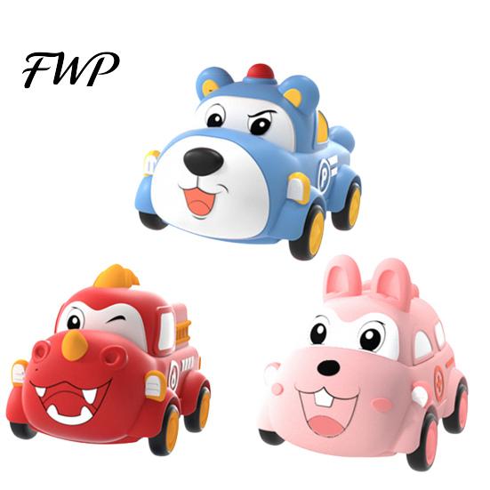 Kid Vehicle Toy Baby Cartoon Pull Back Car Toy, Squeaky Dinosaur Bear Rabbit Press and Sound Soft Silicone Gift for Toddlers Boys Girls Toys with