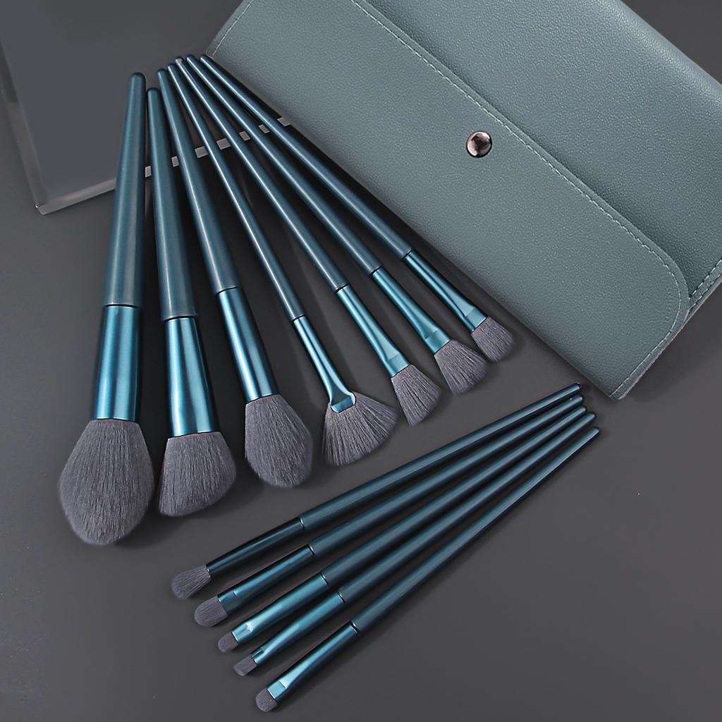13PCS portable loose powder, blush, eyeshadow and concealer makeup brush set + large-capacity makeup brush storage bag