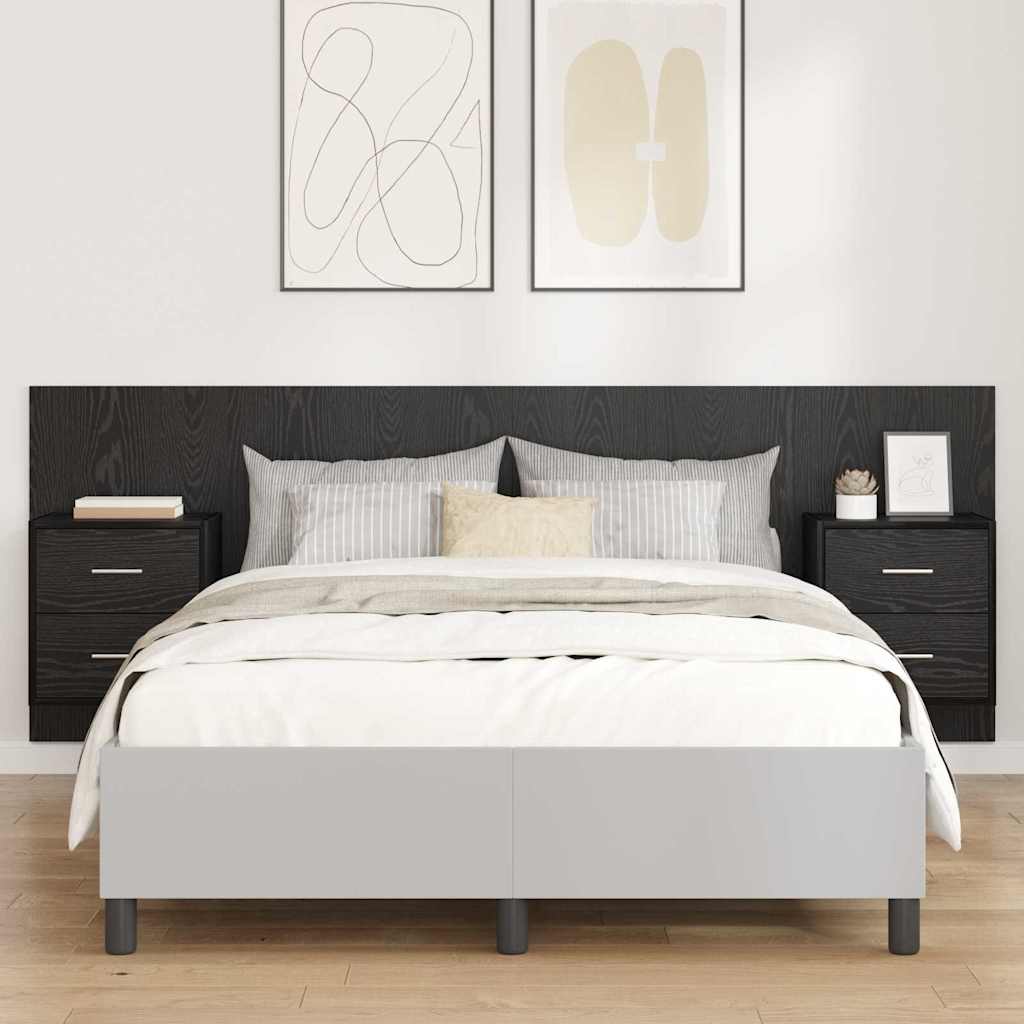 Headboard with Cabinets 3 Pcs Black Oak Effect Particleboard