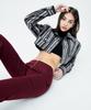 Attentionrow For Women Striped Oversized Trucker Short Jacket (Dark Gray)