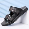 Fashion Double Buckle Designer Leather Slippers for Men Summer New Fashion Casual Dress Slipper  Man Soft-soled Breathable Beach Shoes