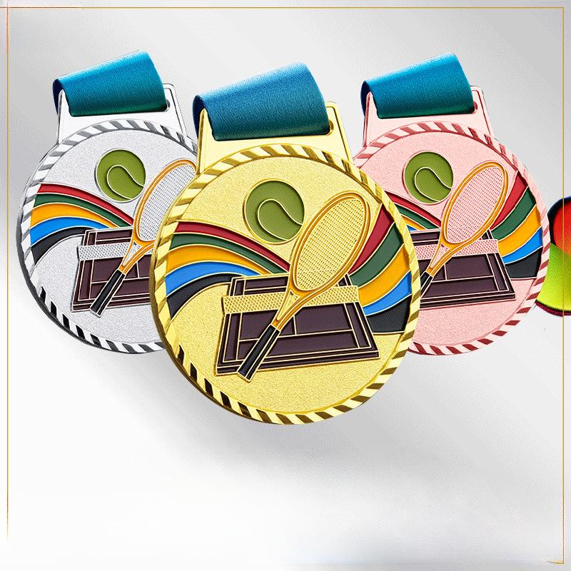 Customization Metal Tennis Baked Paint Medal Sports Meeting Children's School Souvenirs Award Hanging Around the Neck Decor, 2Pc