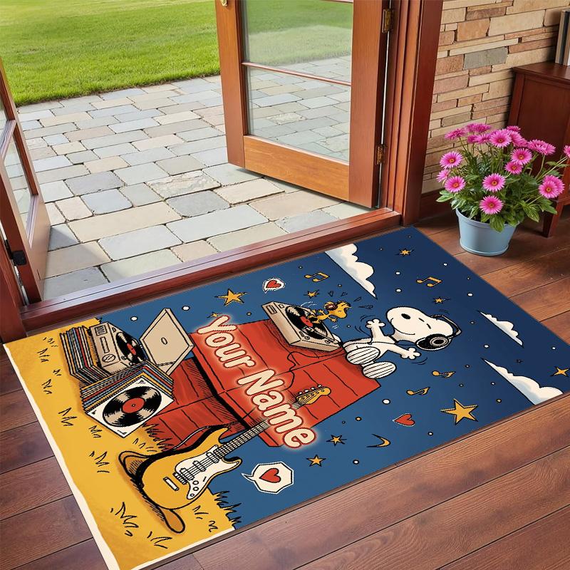 Crystal Velvet Rug Custom Name Text, Soft Non Slip Floor Mat Home DecorSnoopy Peanuts