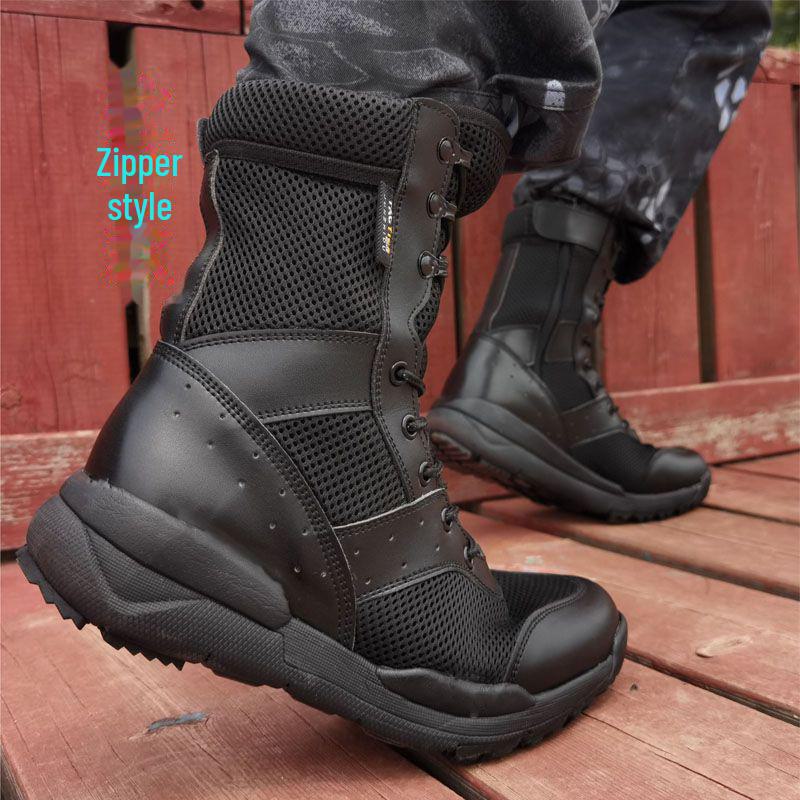 Summer Ultra-Light Breathable High-Top Desert Canvas Combat Boots - Lightweight Military-Style Outdoor Shoes with Zipper