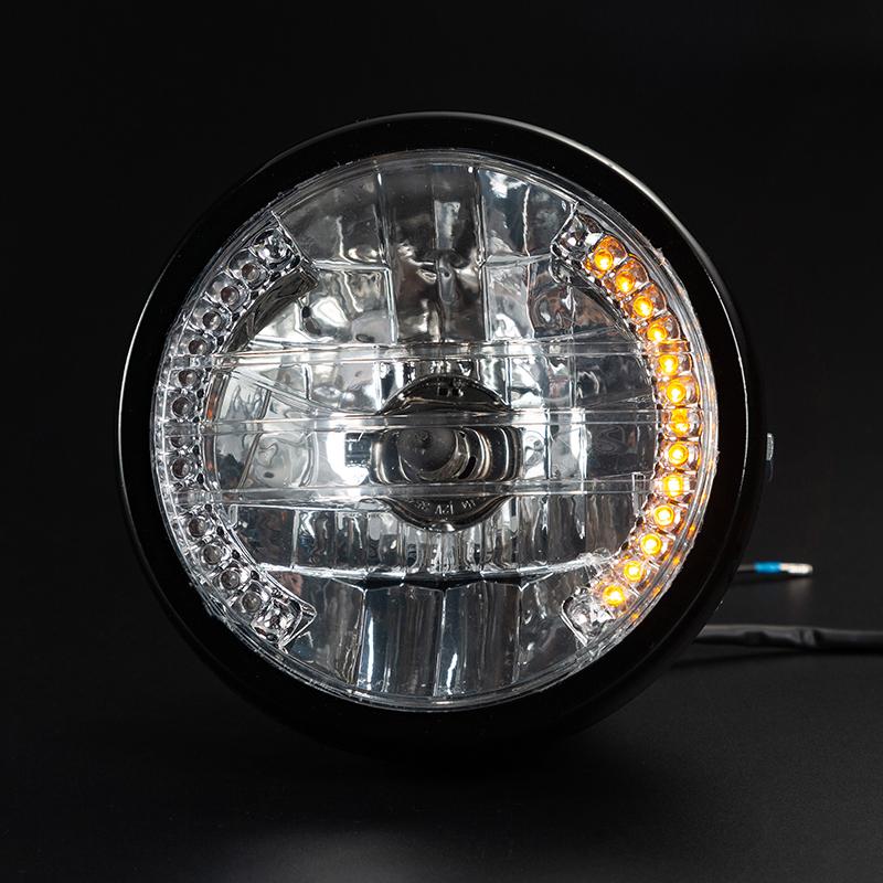 Universal 6.3'' Motorcycle Turn Signals Headlight Amber Light Bike H4 35W
