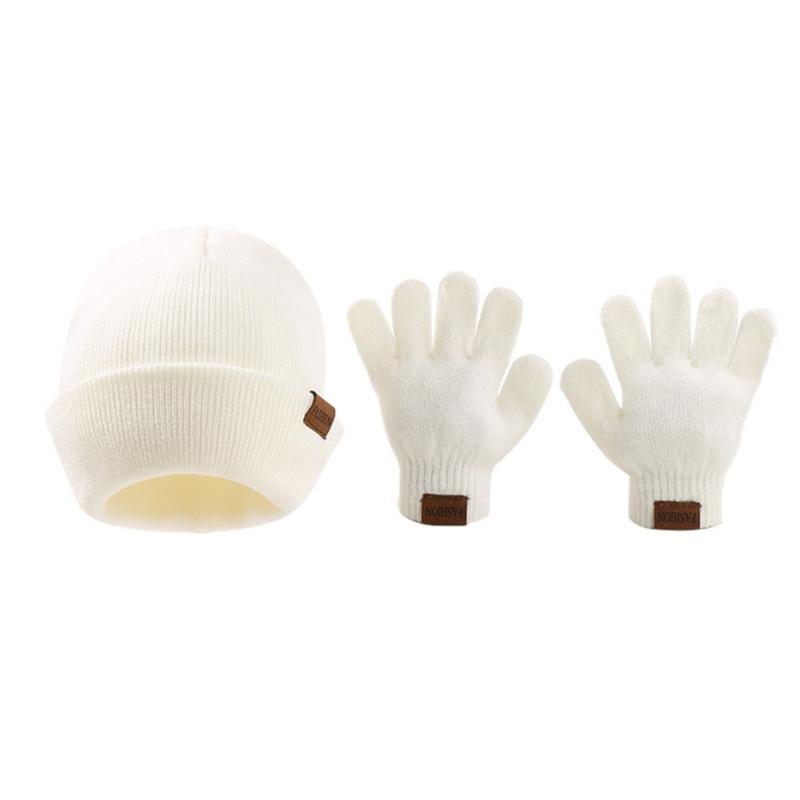 

Cosy Acrylic Fiber Bonnet and Mittens Set for Toddler Soft and Warm Winter Knitted Hat & Gloves for 6M to 3 Year Kids білий