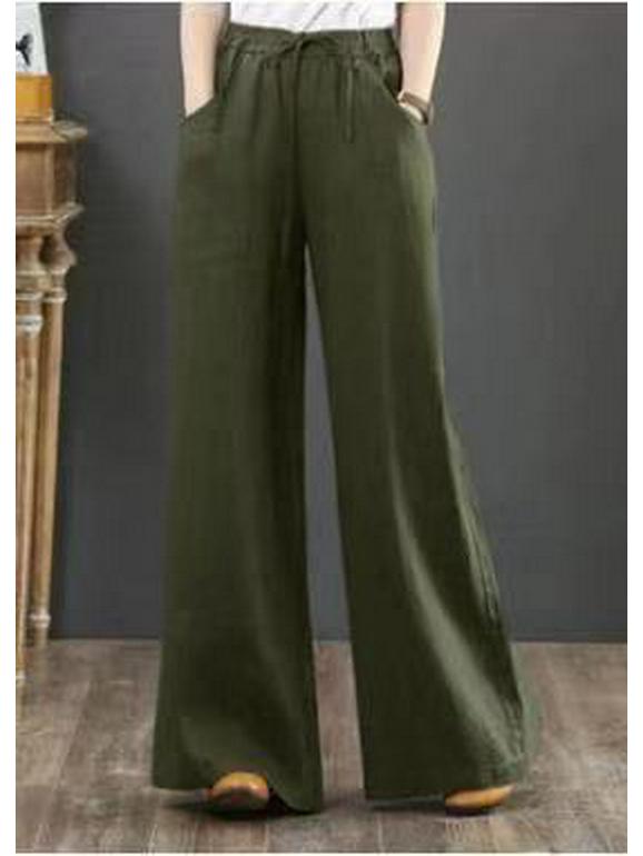 2026 Spring/Summer Women's High Waist Cotton Linen Wide Leg Floor-Length Pants