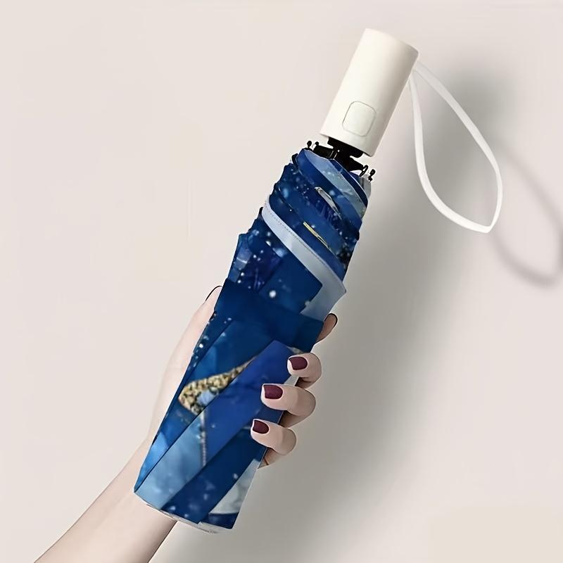 1pc Blue Butterfly Auto Folding Umbrella - Vibrant Motif & Compact Design for Women, On-the-Go Essential - Gift-Worthy Style