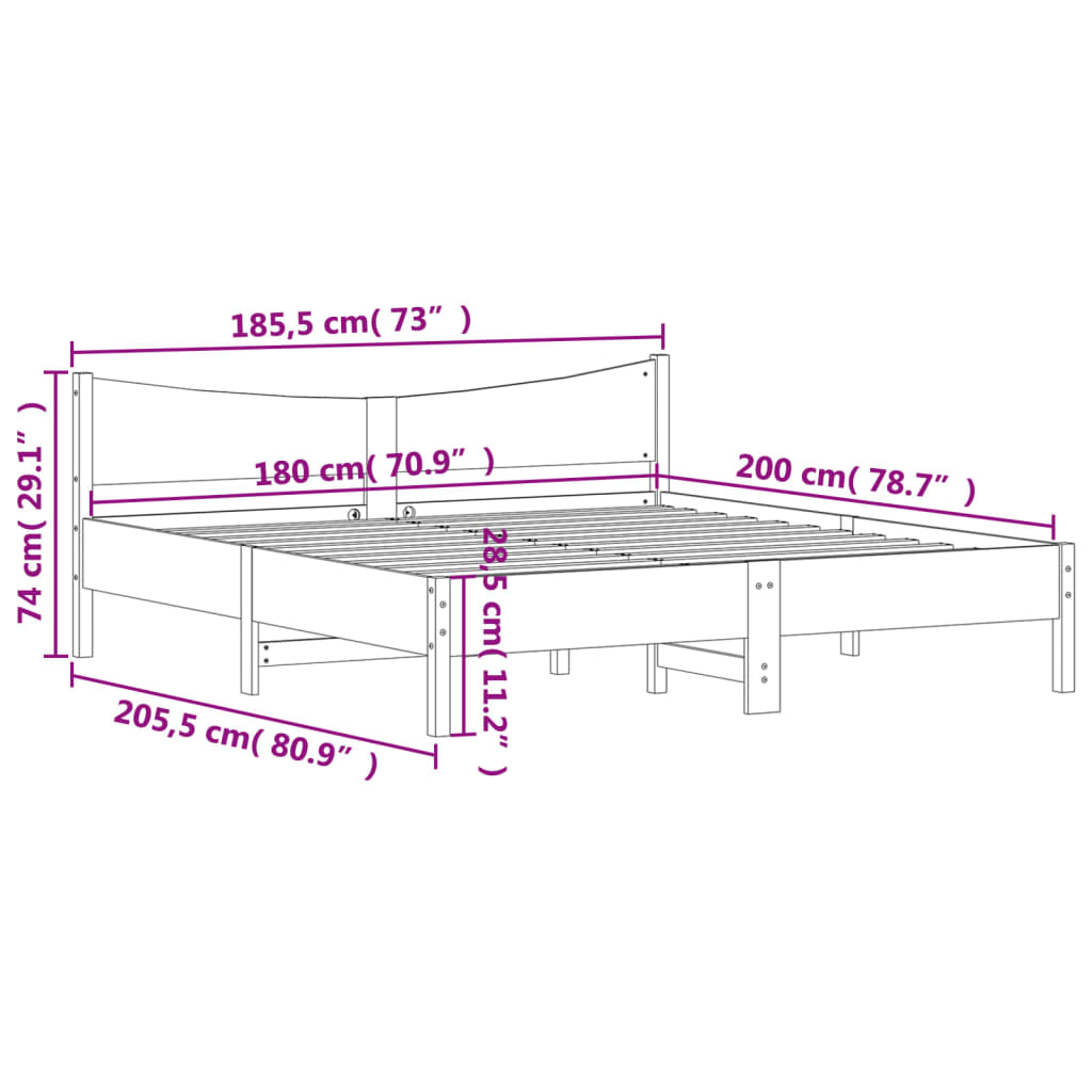 Solid Wood Bed without Mattress White 180x200 cm Pine Wood