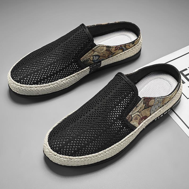 Fashion Men Canvas Shoe Slip-on Half Slipper Shoes Mens Fashion Breathable Casual Shoes Lazy Flats Shoes Men Loafer Zapatillas De Hombre