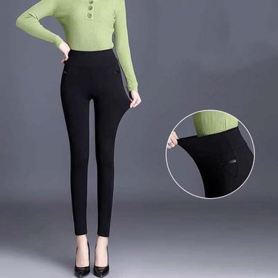 Women Fleece Slim Long Elastic Pencil Pants  Autumn Winter OL High Waist Elegance Solid Skinny Leggings Warm Stretch Lady Trousers