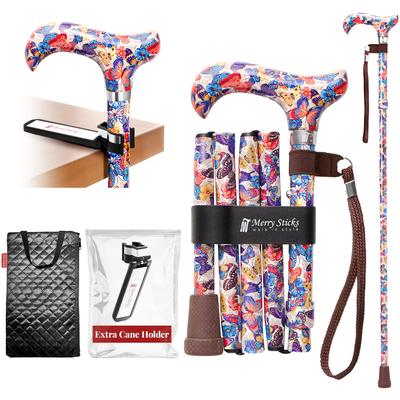 Merry Sticks Foldable Walking Adjustable Canes for Women and Folding and Collapsible Canes for Includes A Cane Bag and A Smart Reflective Cane Holder