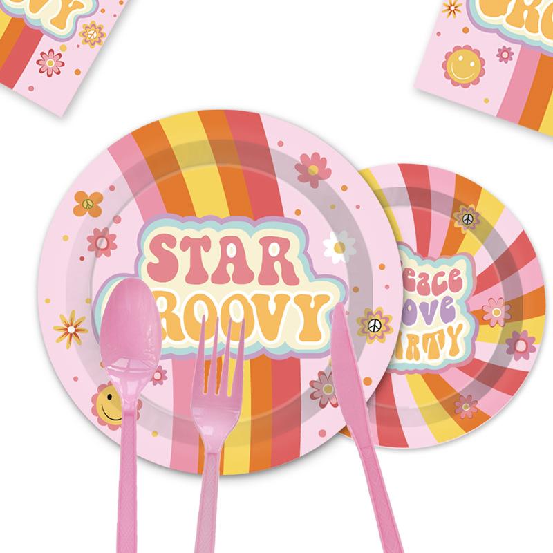 Hippie Daisy Bohemian Theme Party Cutlery Disposable Paper Plates Paper Cups Paper Towels Party Decorations