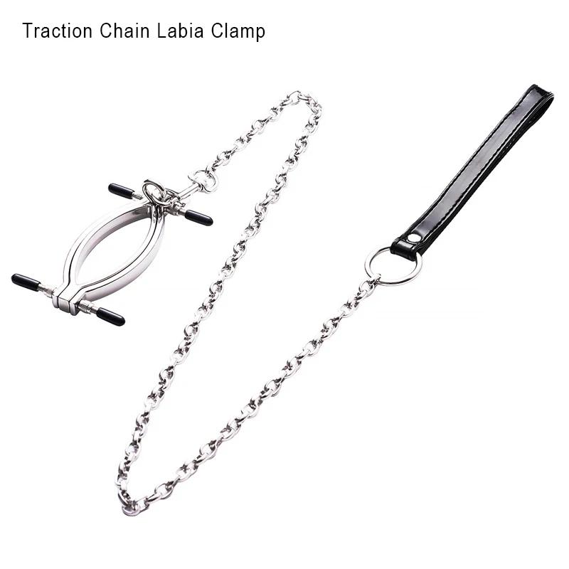 Erotic Sex Shop Labia Clamp With Metal Chain Bondage Gear Clitoris Stimulation Speculum Vagina Opener Sex Toys For Women