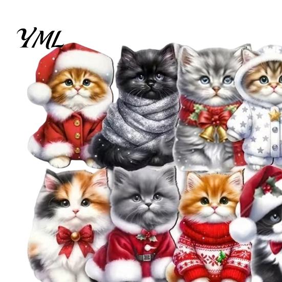 Christmas Gift Decorations Cute Cat Ornaments, 2D Wooden Cartoon Tree Festive Party Supplies Hanging for Winter Holiday Home Decor Ornaments