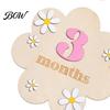 Eco-friendly Baby Photo Props Monthly Milestone Card Sign Wooden Flower Board with 10 Interchangeable Blocks Numbers for Newborn Growth Tracker