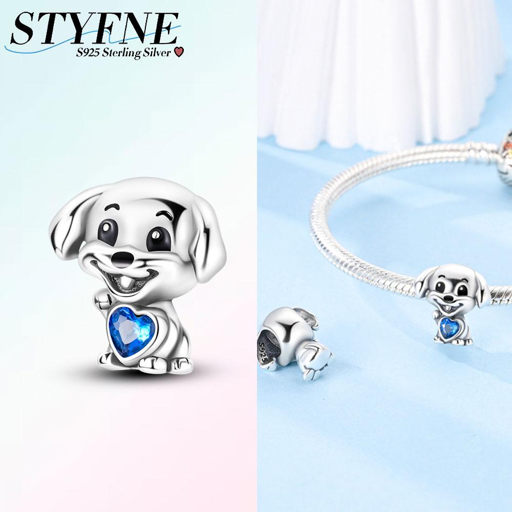 

Милые шармы в виде щенков с голубыми сердечками, медные оригинальные бусины, подходят для оригинального браслета-шарма, бусины, ювелирные изделия, подарки для женщин