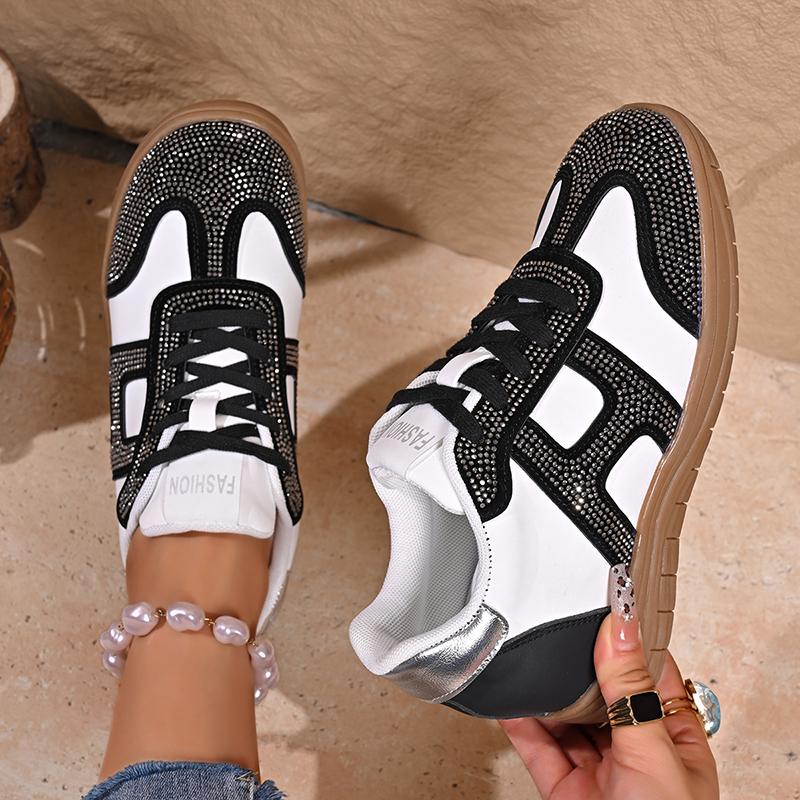 Fashion Women's Fashion Crystal Flat Sneakers Lightweight Soft Sole Sports Shoes for Women 2025 Spring New Walking Shoes Zapatos Mujer