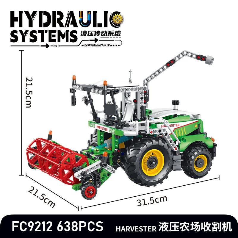 MOC Technology DIY Hydraulic System Farm Loader & Harvester Building Blocks Set - Engineering Model Kit for Vehicle Decor