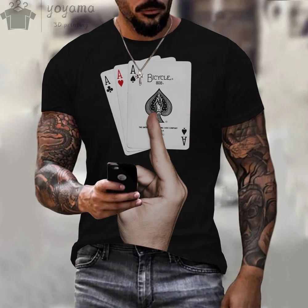 Summer Casual 3D Poker A-pattern Retro Printed Men's T-shirts Short Sleeves O-collar Oversized T-shirt Casual Fashion Sports Top
