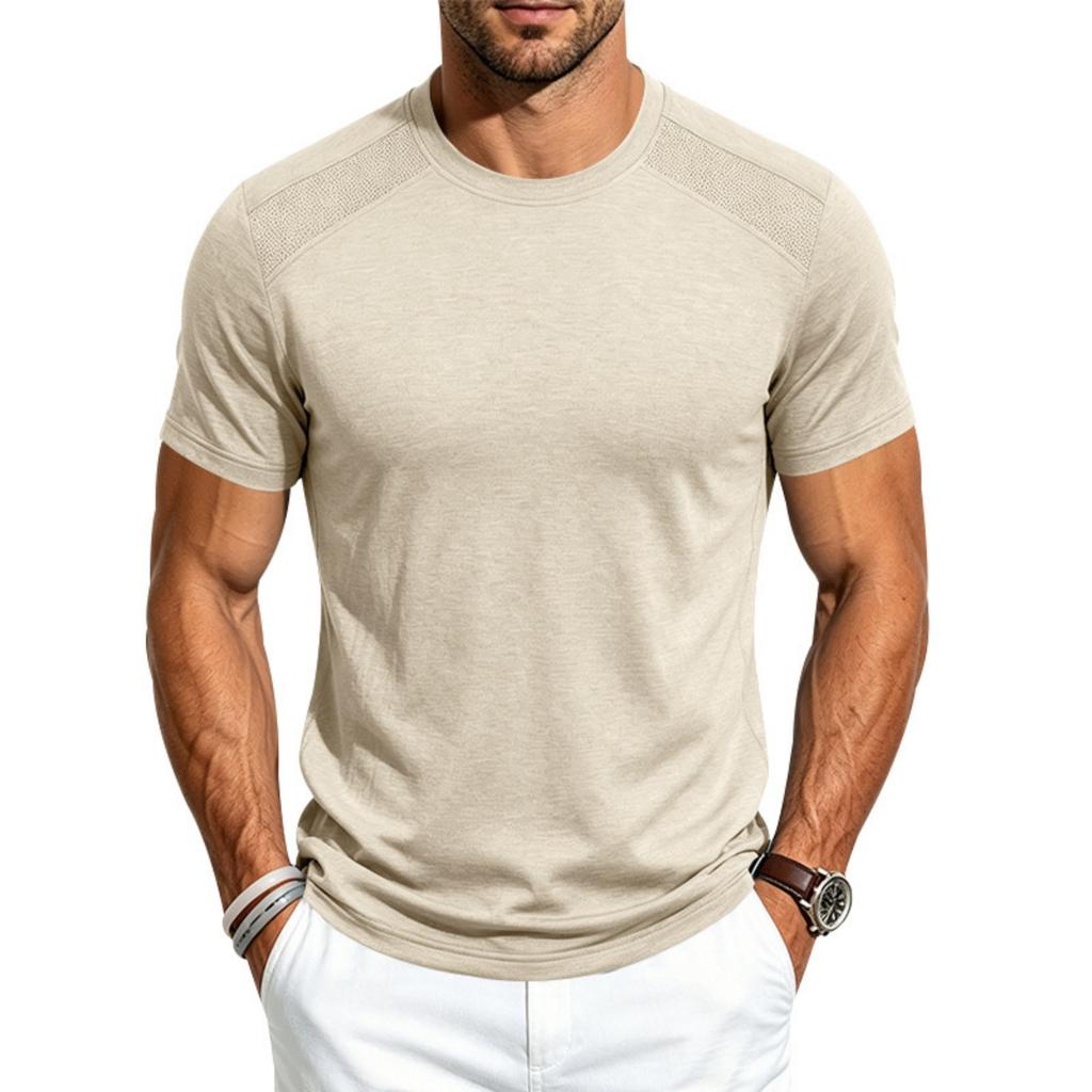 Men's Quick Dry Short Sleeve T-Shirt Athletic Round Neck Cotton Linen Breathable for Gym Running Training