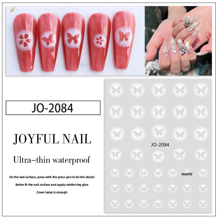 White Gradient Semi-Transparent Butterfly & Heart Shape Nail Art Stickers