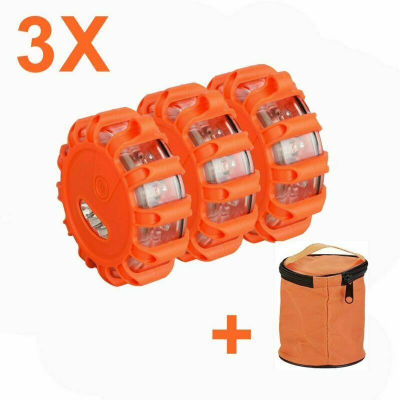 Rotating LED Warning Lights - 3pcs: Orange Car Safety & Traffic Alerts
