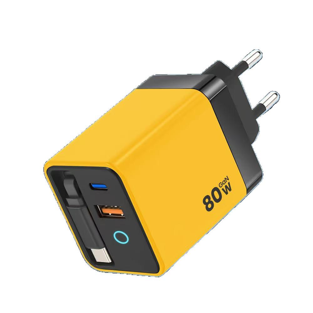 80W GaN-Ladegerät mit einziehbarem Kabel für Handys, Tablets und Laptops - CE-zertifiziert