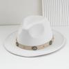Unisex Felt Denim Wide Brim Hat With Leather Flower Print Belt Festive Occasions