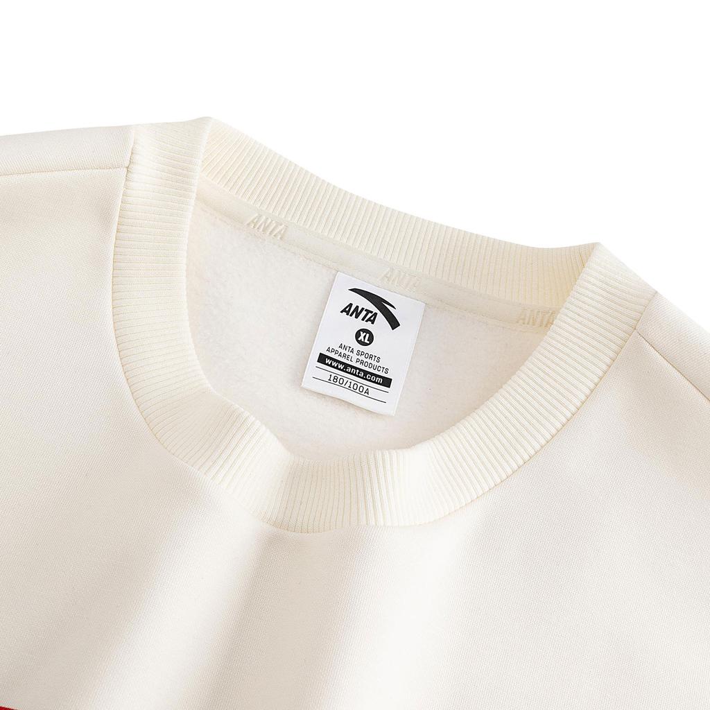 Anta Casual Fashion Sports Versatile Loose Comfortable Fleece Thick Warm Pullover Sweatshirt Men Tops Warm-Jade-White 952618706-2